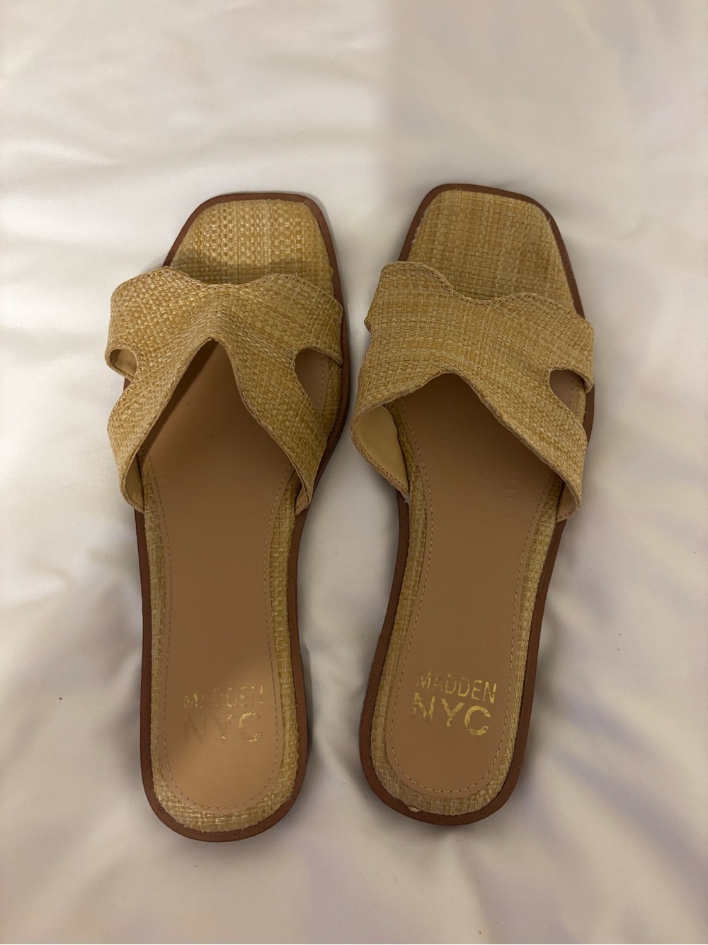 Madden NYC Women's Woven Tan Slide Sandals
